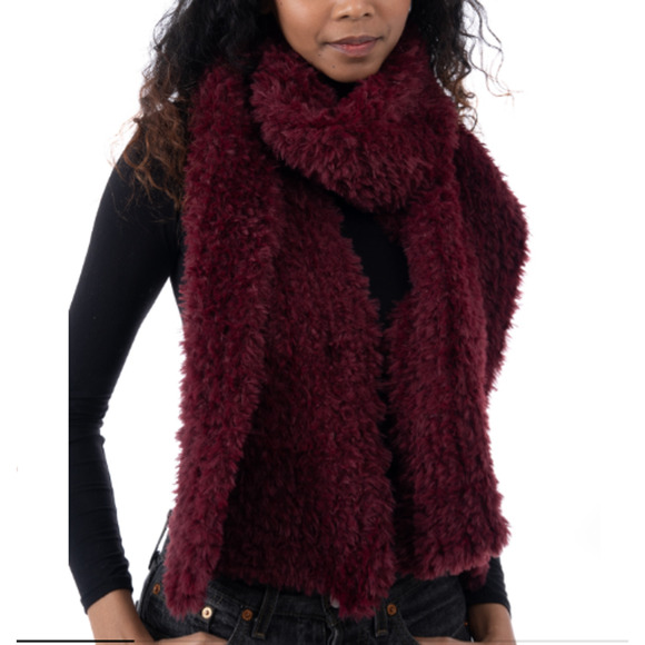 NEW INC International Concepts Red Fluffy Faux Fur Scarf Wine Merlot Cozy - Picture 1 of 16